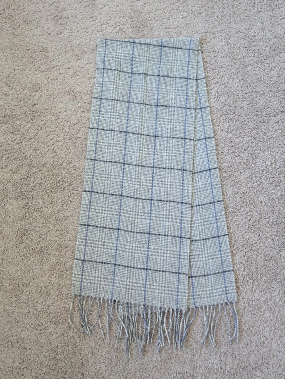 Enzo Mantovani Mens 100% Cashmere Scarf 12x60 in Fringe Light Grey Blue Luxery